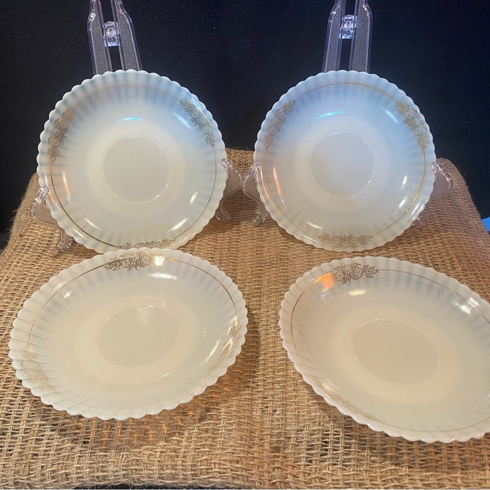 4 Vtg MacBeth-Evans Petalware Cremax Gold Floral Decal Saucer Plates 6"